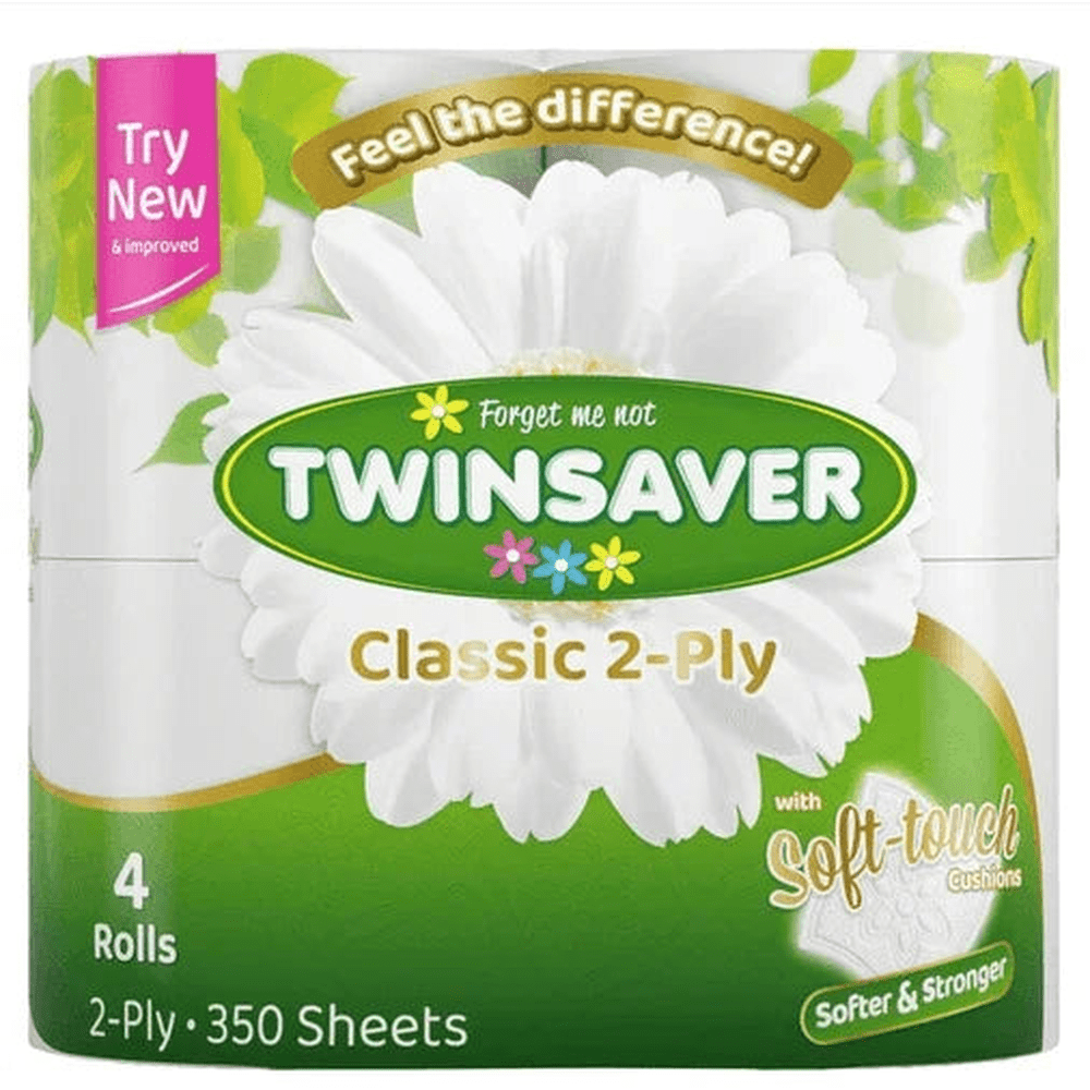 TWINSAVER TOILET PAPER CLASSIC 2PLY 4 PACK 350SH - T QUIP
