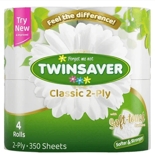 TWINSAVER TOILET PAPER CLASSIC 2PLY 4 PACK 350SH - T QUIP